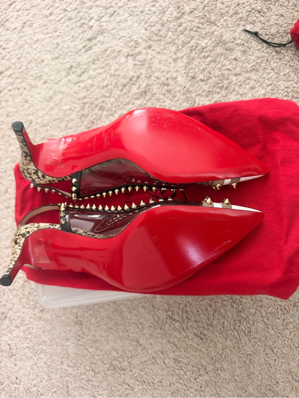 Christian Louboutin White Pointed Studded Slingback Heels - Picture 7 of 8